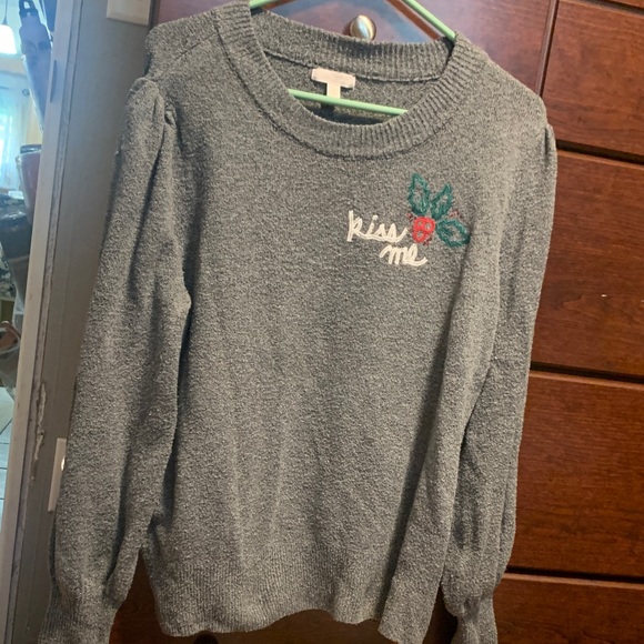LC Lauren Conrad Heather Gray Sweater with Kiss Me Embroidery - Picture 2 of 5
